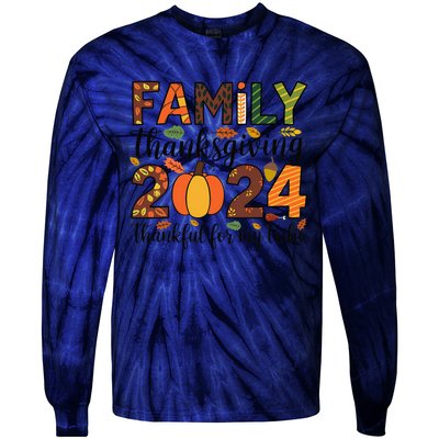 Family Thanksgiving 2024 Thankful For My Tribe Group Autumn Tie-Dye Long Sleeve Shirt