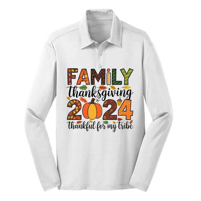 Family Thanksgiving 2024 Thankful For My Tribe Group Autumn Silk Touch Performance Long Sleeve Polo