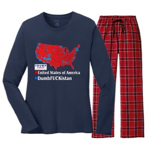 Funny Trump 2024 Electoral Landslide Map Women's Long Sleeve Flannel Pajama Set 