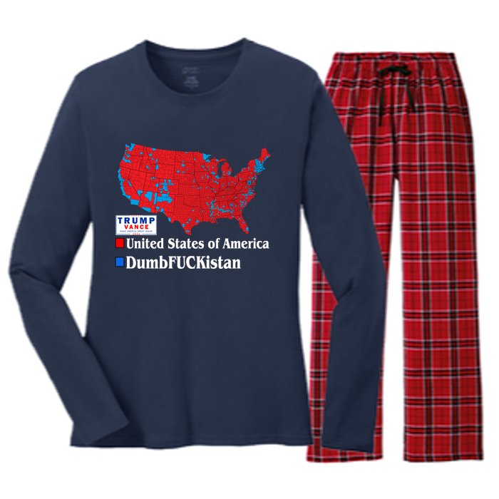 Funny Trump 2024 Electoral Landslide Map Women's Long Sleeve Flannel Pajama Set 