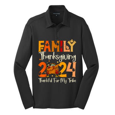 Family Thanksgiving 2024 Crew Dabbing Turkey Group Matching Silk Touch Performance Long Sleeve Polo