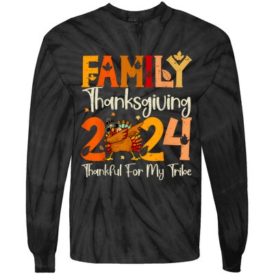 Family Thanksgiving 2024 Crew Dabbing Turkey Group Matching Tie-Dye Long Sleeve Shirt