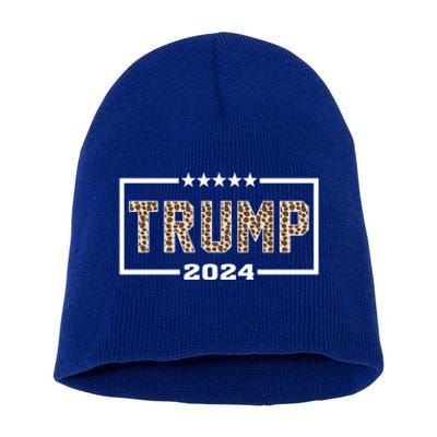 Funny Trump 2024 Leopard Princool Gift Gift Short Acrylic Beanie