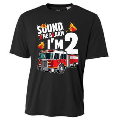 Fire Truck 2nd Birthday Firefighter 2 Year Old Cooling Performance Crew T-Shirt