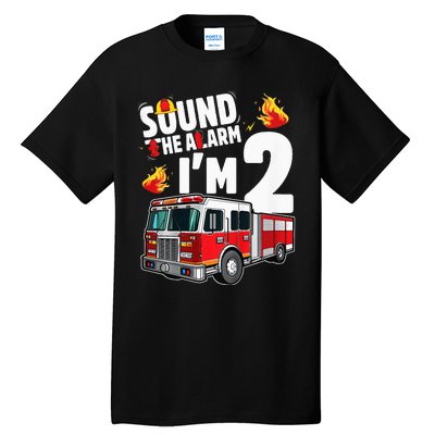 Fire Truck 2nd Birthday Firefighter 2 Year Old Tall T-Shirt