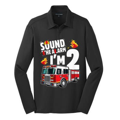 Fire Truck 2nd Birthday Firefighter 2 Year Old Silk Touch Performance Long Sleeve Polo