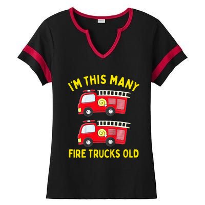 Fire Truck 2nd Birthday Firefighter 2 Two Ladies Halftime Notch Neck Tee