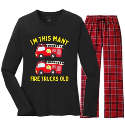 Fire Truck 2nd Birthday Firefighter 2 Two Women's Long Sleeve Flannel Pajama Set 