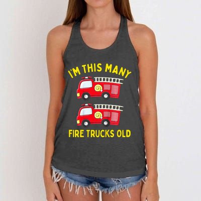 Fire Truck 2nd Birthday Firefighter 2 Two Women's Knotted Racerback Tank