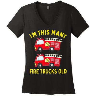 Fire Truck 2nd Birthday Firefighter 2 Two Women's V-Neck T-Shirt