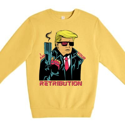 Funny Trump 2024 Cartoon I Am Your Retribution Trumpinator I'll Be Back 2024 Premium Crewneck Sweatshirt