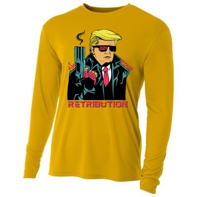 Funny Trump 2024 Cartoon I Am Your Retribution Trumpinator I'll Be Back 2024 Cooling Performance Long Sleeve Crew