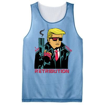 Funny Trump 2024 Cartoon I Am Your Retribution Trumpinator I'll Be Back 2024 Mesh Reversible Basketball Jersey Tank