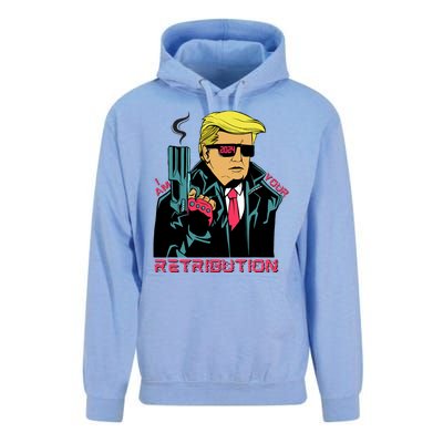 Funny Trump 2024 Cartoon I Am Your Retribution Trumpinator I'll Be Back 2024 Unisex Surf Hoodie