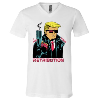 Funny Trump 2024 Cartoon I Am Your Retribution Trumpinator I'll Be Back 2024 V-Neck T-Shirt