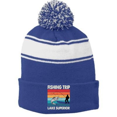 Fishing Trip 2024 Lake Superior Minnesota Gift Stripe Pom Pom Beanie