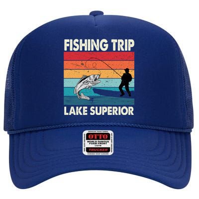 Fishing Trip 2024 Lake Superior Minnesota Gift High Crown Mesh Back Trucker Hat