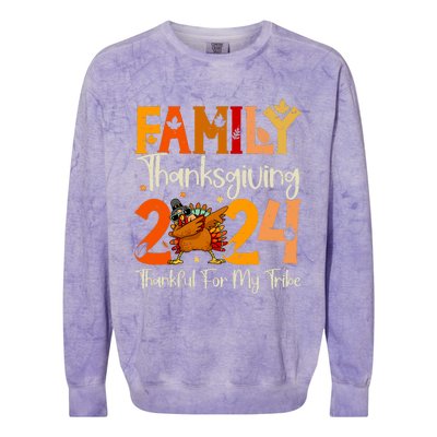 Family Thanksgiving 2024 Crew Dabbing Turkey Group Matching Colorblast Crewneck Sweatshirt