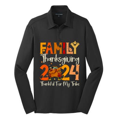 Family Thanksgiving 2024 Crew Dabbing Turkey Group Matching Silk Touch Performance Long Sleeve Polo