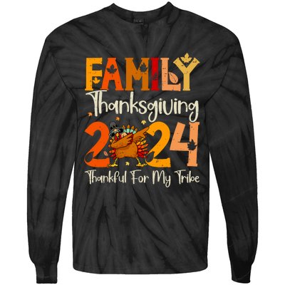 Family Thanksgiving 2024 Crew Dabbing Turkey Group Matching Tie-Dye Long Sleeve Shirt