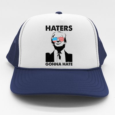 Funny Trump 2024 Haters Gonna Hate Glasses American Flag Trucker Hat