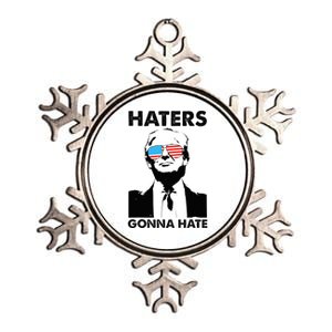 Funny Trump 2024 Haters Gonna Hate Glasses American Flag Metallic Star Ornament