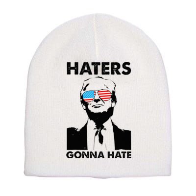 Funny Trump 2024 Haters Gonna Hate Glasses American Flag Short Acrylic Beanie