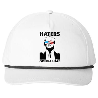 Funny Trump 2024 Haters Gonna Hate Glasses American Flag Snapback Five-Panel Rope Hat