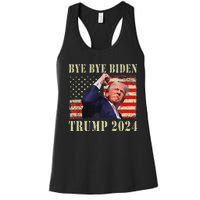 Funny Trump 2024 Bye Bye Biden Dropped Out Election 2024 Women's Racerback Tank