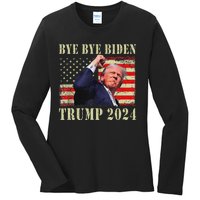 Funny Trump 2024 Bye Bye Biden Dropped Out Election 2024 Ladies Long Sleeve Shirt