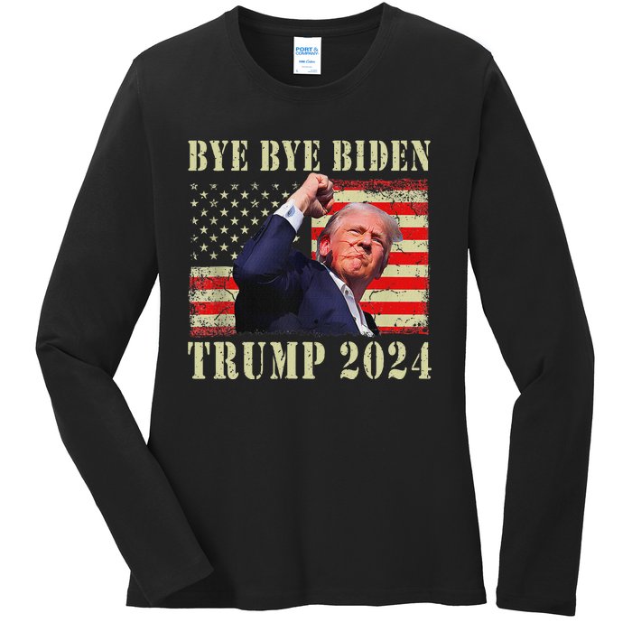 Funny Trump 2024 Bye Bye Biden Dropped Out Election 2024 Ladies Long Sleeve Shirt