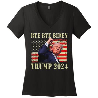 Funny Trump 2024 Bye Bye Biden Dropped Out Election 2024 Women's V-Neck T-Shirt