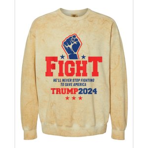 Fight Trump 2024 HeLl Never Stop Fighting To Save America Colorblast Crewneck Sweatshirt