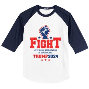 Fight Trump 2024 HeLl Never Stop Fighting To Save America Baseball Sleeve Shirt