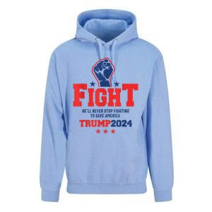 Fight Trump 2024 HeLl Never Stop Fighting To Save America Unisex Surf Hoodie