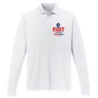 Fight Trump 2024 HeLl Never Stop Fighting To Save America Performance Long Sleeve Polo