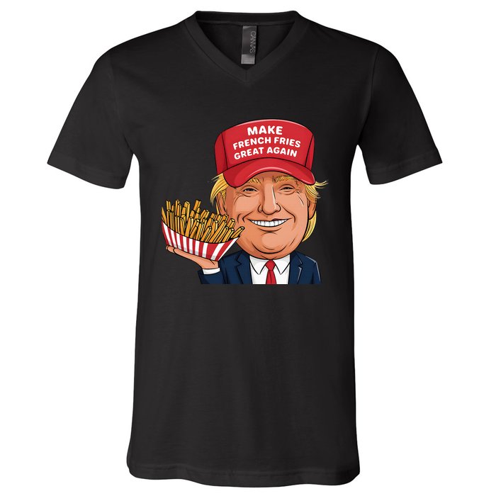 Funny Trump 2024 French Fry Make French Fries Great Again V-Neck T-Shirt