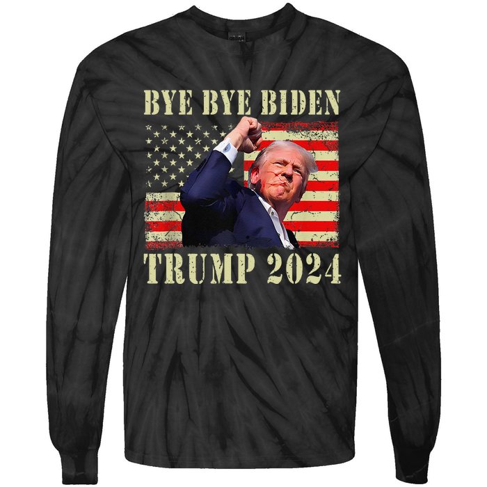 Funny Trump 2024 Bye Bye Biden Dropped Out Election 2024 Tie-Dye Long Sleeve Shirt