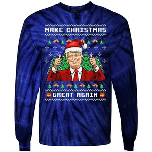 Funny Trump 2024 Make Christmas Great Again Ugly Sweater Tie-Dye Long Sleeve Shirt