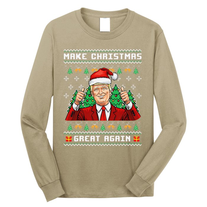 Funny Trump 2024 Make Christmas Great Again Ugly Sweater Long Sleeve Shirt