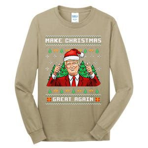 Funny Trump 2024 Make Christmas Great Again Ugly Sweater Tall Long Sleeve T-Shirt