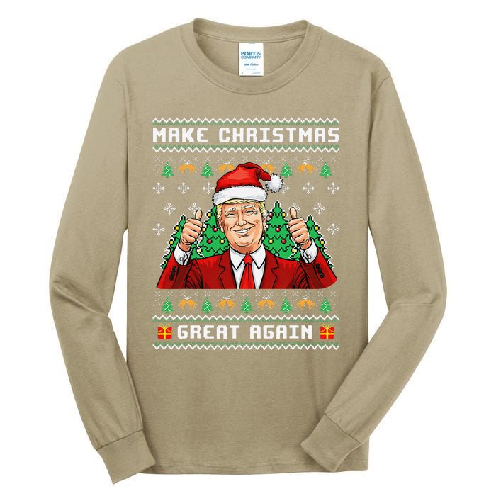 Funny Trump 2024 Make Christmas Great Again Ugly Sweater Tall Long Sleeve T-Shirt