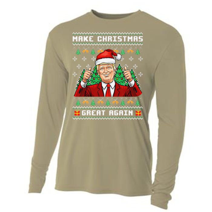 Funny Trump 2024 Make Christmas Great Again Ugly Sweater Cooling Performance Long Sleeve Crew