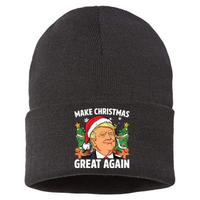 Funny Trump 2024 Make Christmas Great Again Sustainable Knit Beanie