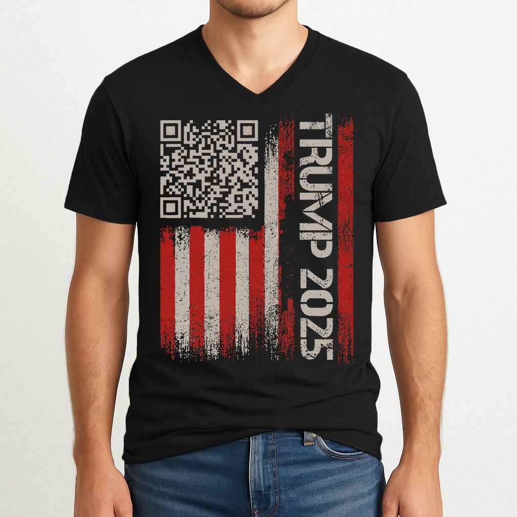 Funny Trump 2025 Qr 4547 Dancing Code Usa Flag We The V-Neck T-Shirt