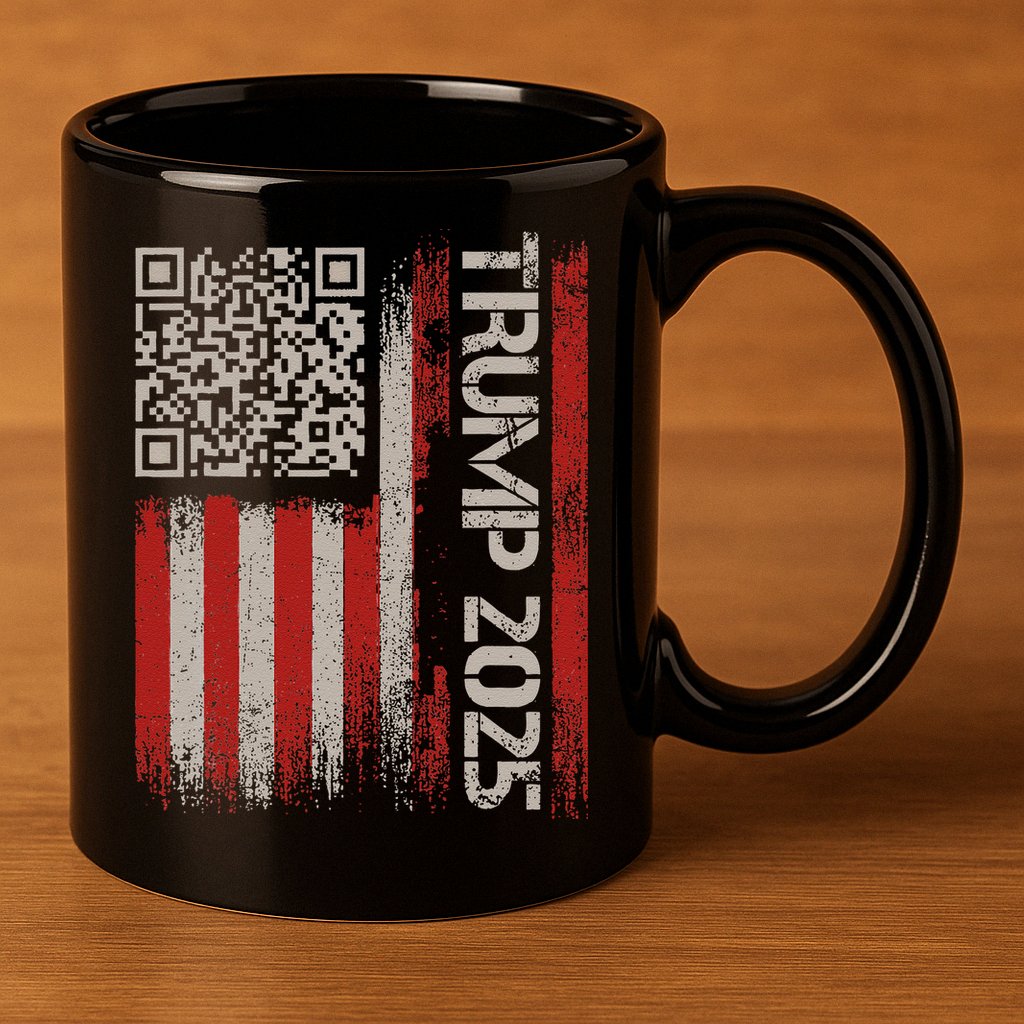 Funny Trump 2025 Qr 4547 Dancing Code Usa Flag We The 11oz C Handle Ceramic Mug