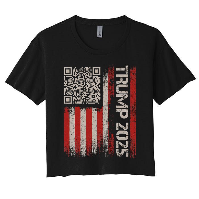 Funny Trump 2025 Qr 4547 Dancing Code Usa Flag We The Women's Crop Top Tee