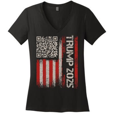 Funny Trump 2025 Qr 4547 Dancing Code Usa Flag We The Women's V-Neck T-Shirt