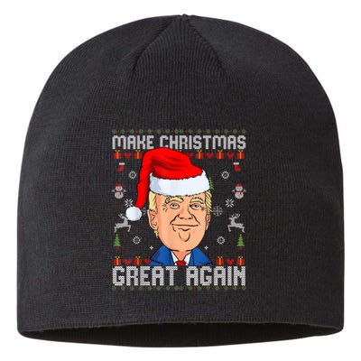 Funny Trump 2024 Make Christmas Great Again Ugly Sweater Sustainable Beanie