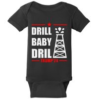 Funny Trump 2024 Drill Baby Drill Gas Oil Rig Illustration Baby Bodysuit